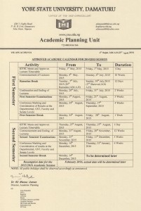 YSU Resumption Date 2014/2015